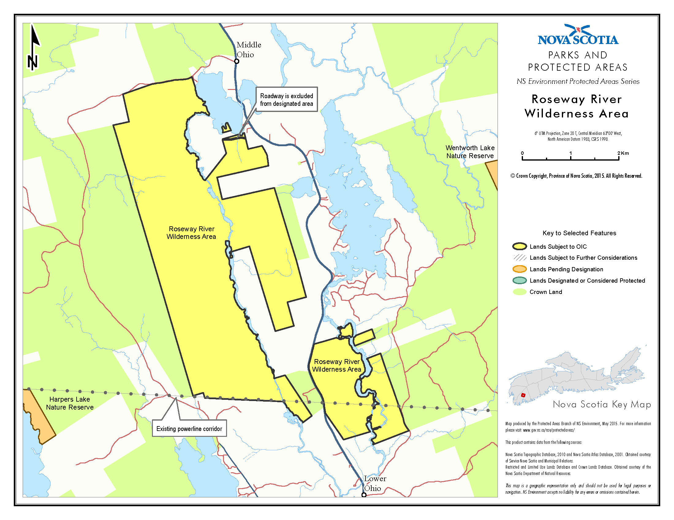 Approximate boundaries of Roseway River Wilderness Area